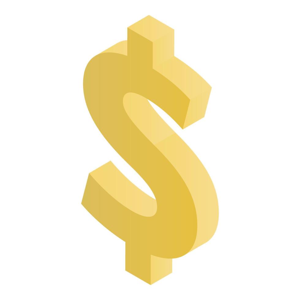 icono de signo de dólar de oro, estilo isométrico vector