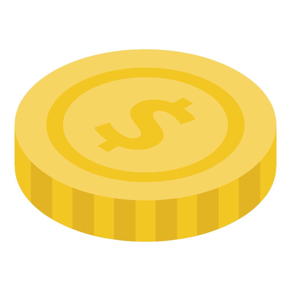 Gold dollar coin icon, isometric style vector