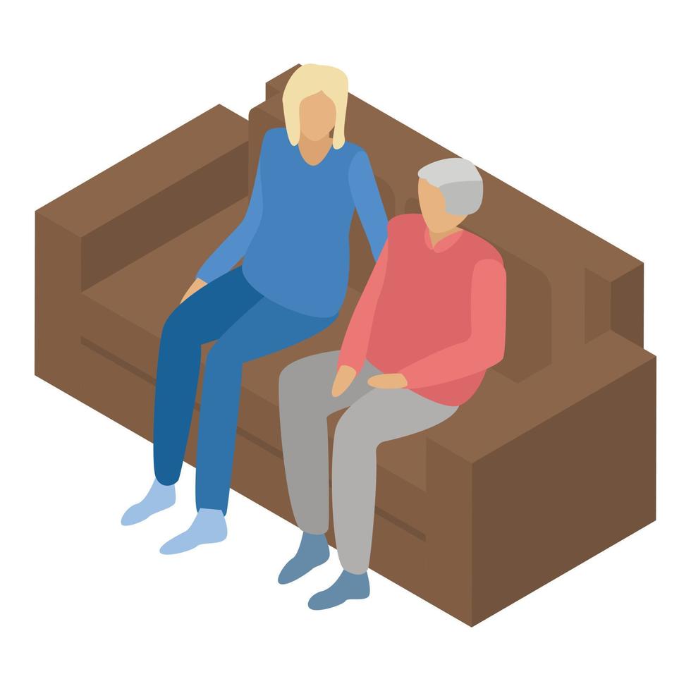 Senior couple on sofa icon, isometric style vector