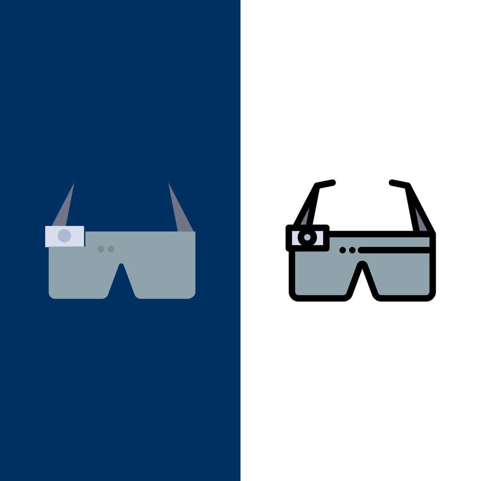 Device Glasses Google Glass Smart Icons Flat and Line Filled Icon Set Vector Blue Background