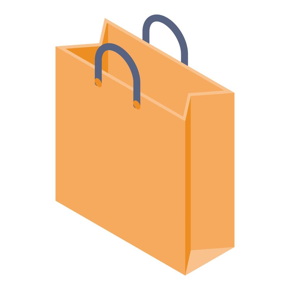 Yellow paper bag icon, isometric style vector