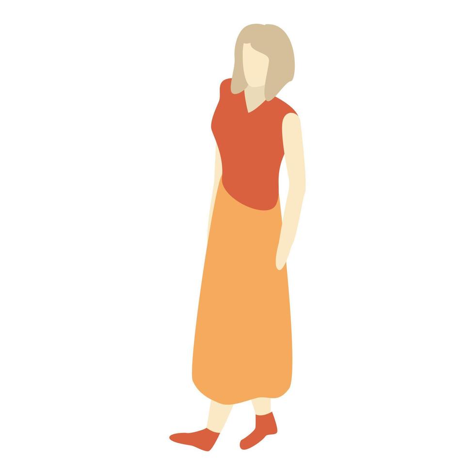 Cute woman in skirt icon, isometric style vector