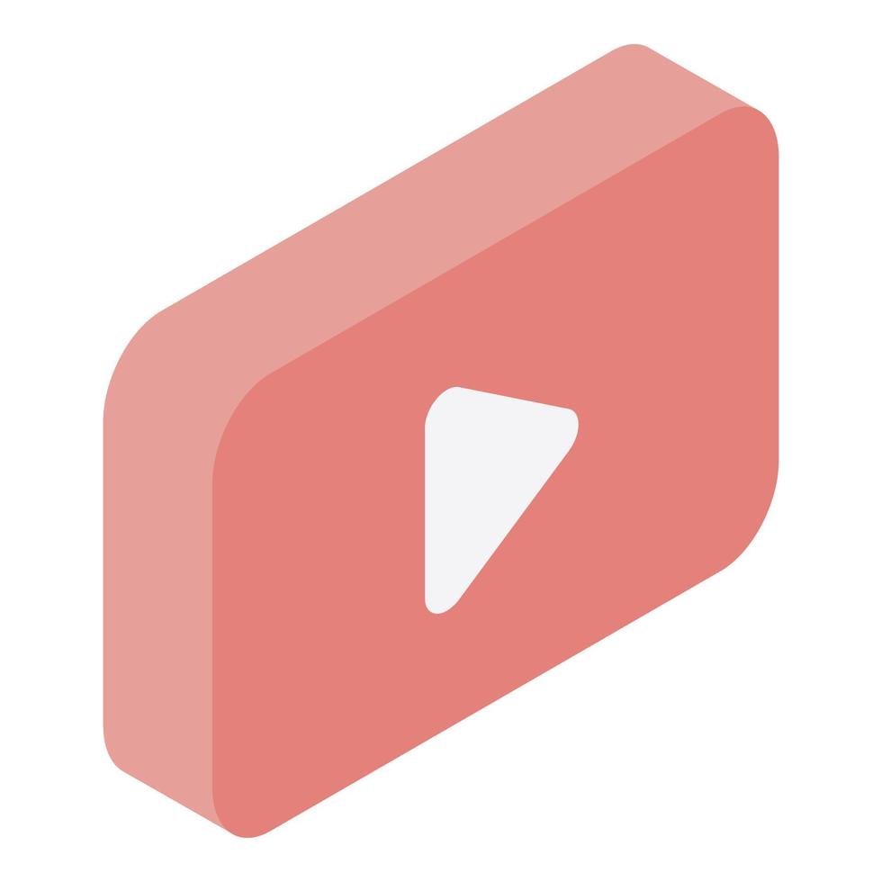 Red play video button icon, isometric style vector