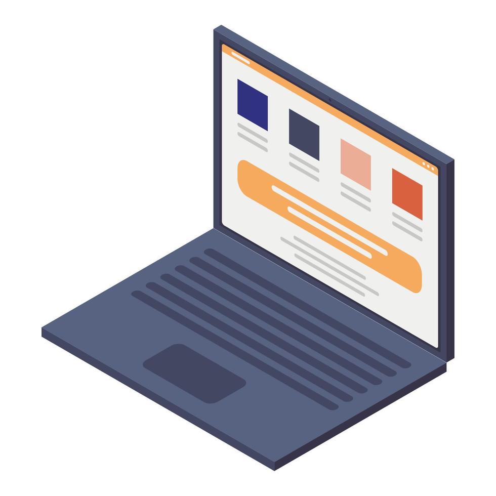 Laptop online shopping icon, isometric style vector