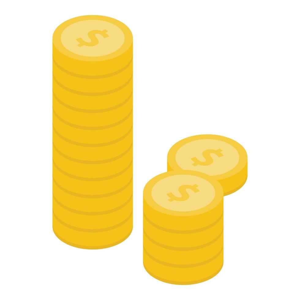 Gold dollar coins stack icon, isometric style vector