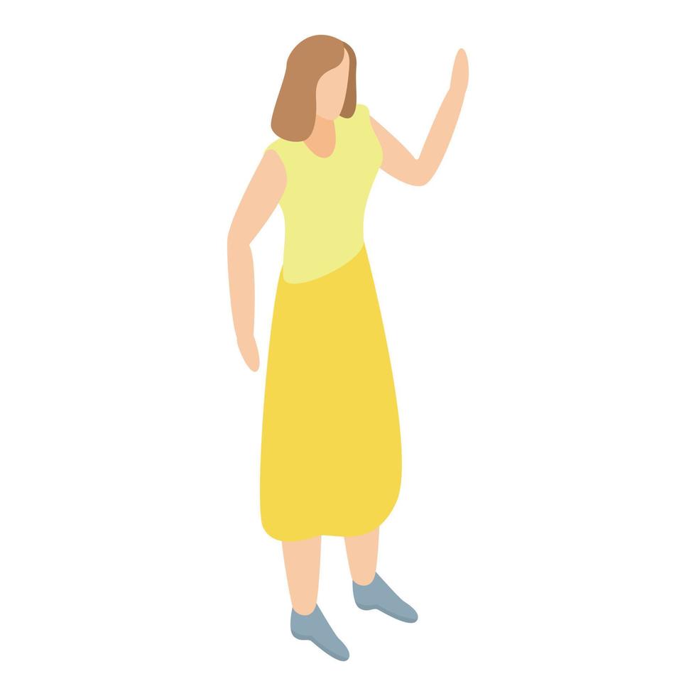 icono de vestido amarillo de mujer, estilo isométrico vector