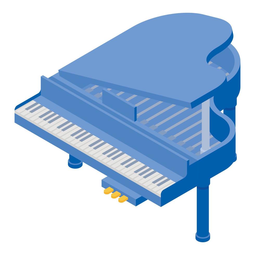 icono de piano de cola azul, estilo isométrico vector