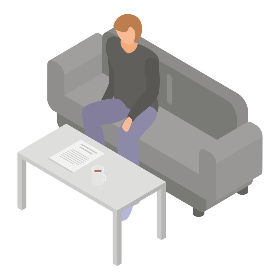 Man at office sofa icon, isometric style vector