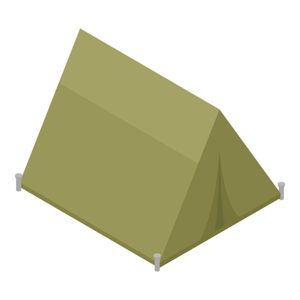 Military green tent icon, isometric style vector