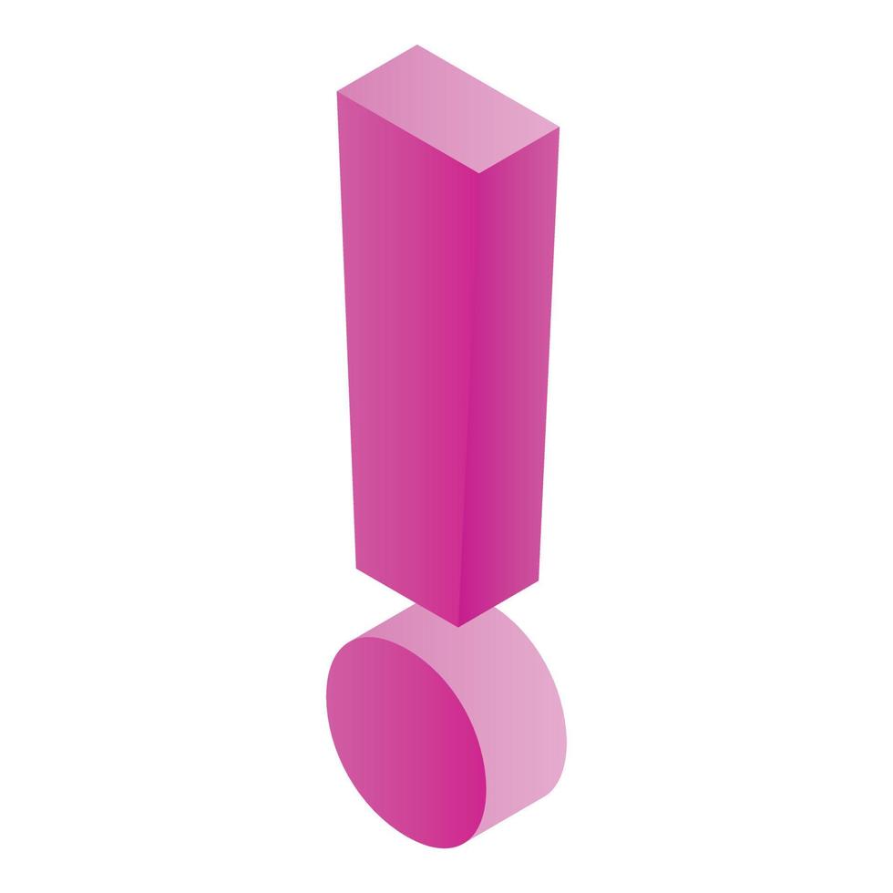 icono de signo de exclamación rosa, estilo isométrico vector