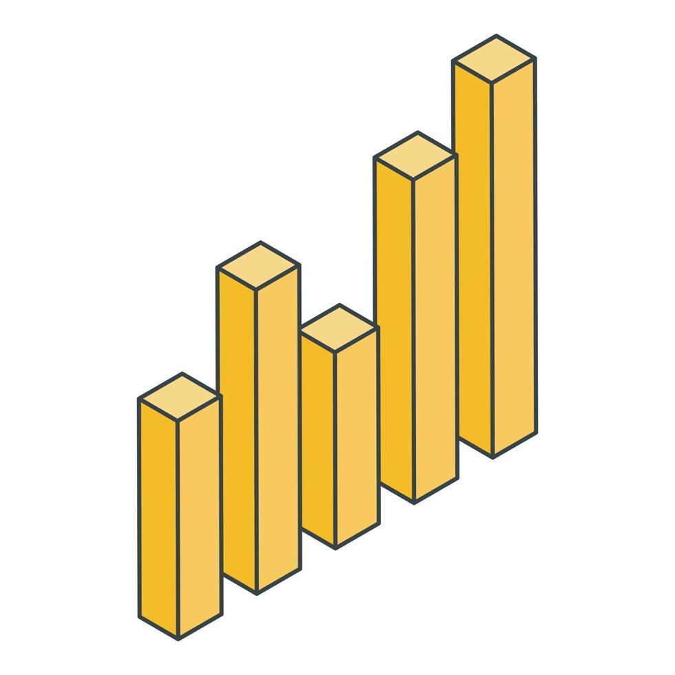 Yellow graph bar icon, isometric style vector