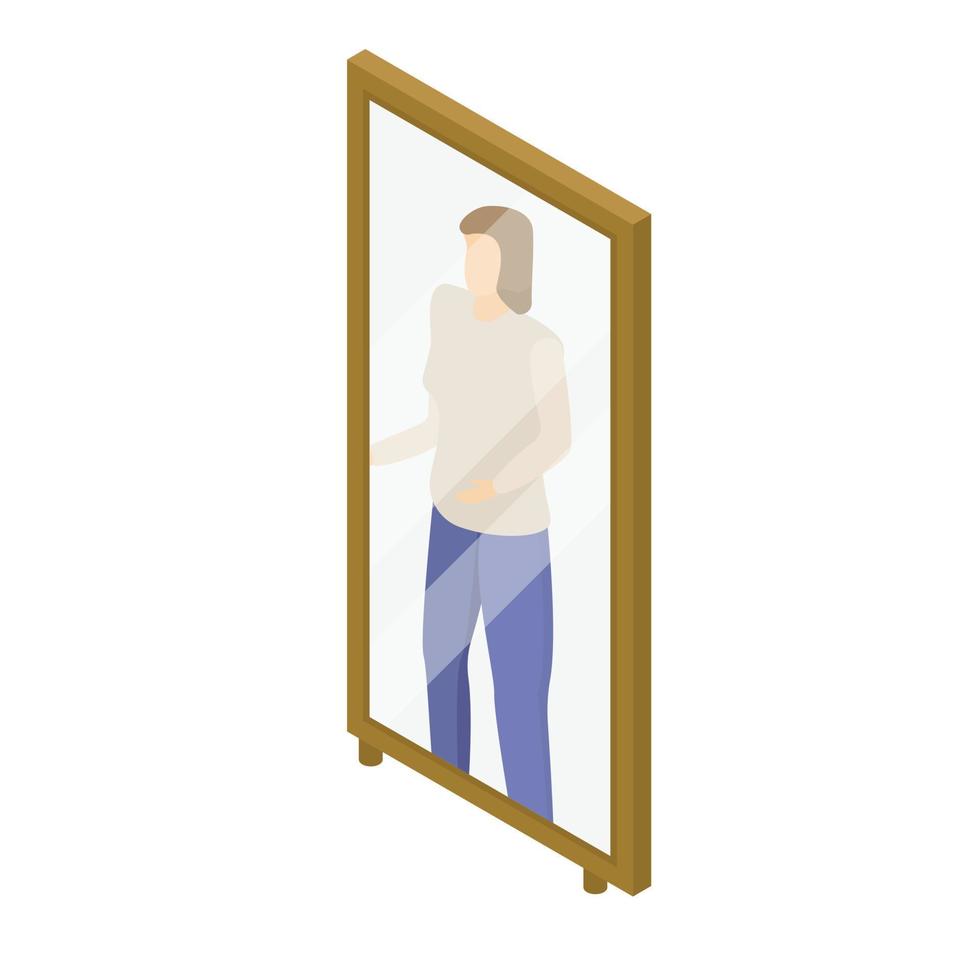 Woman in mirror icon, isometric style vector