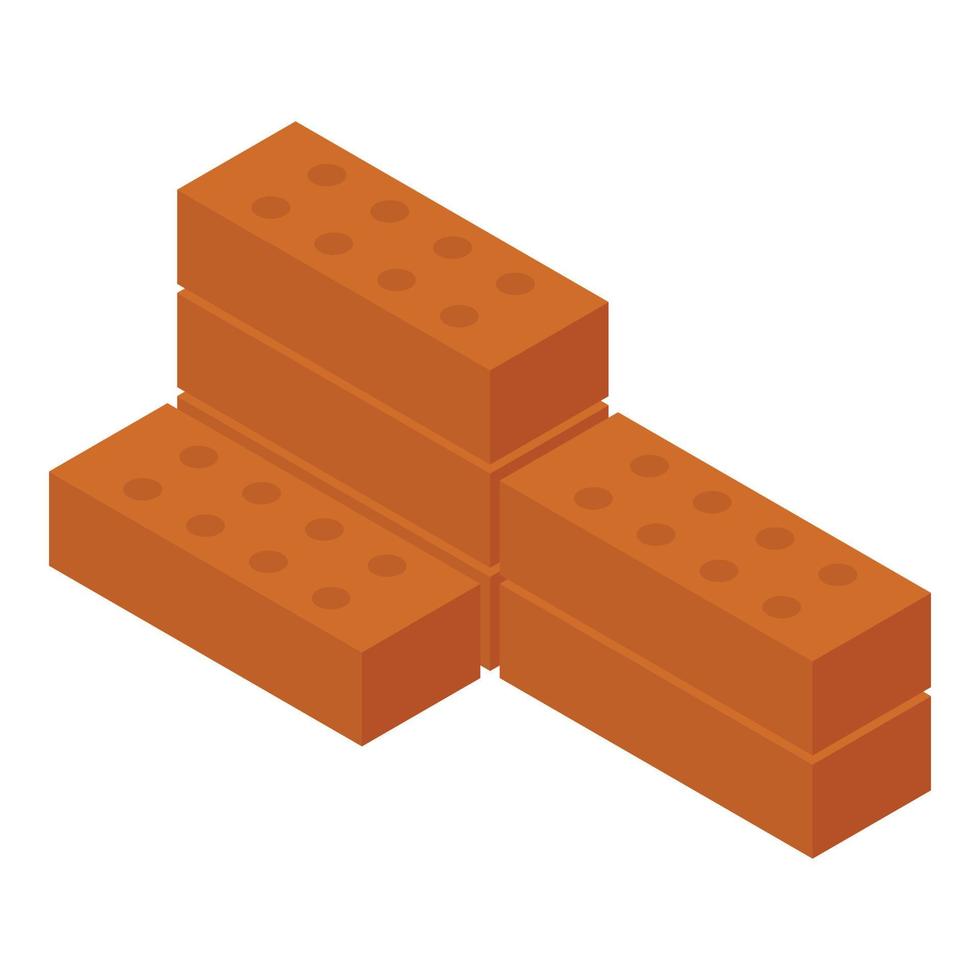 Construction red bricks icon, isometric style vector