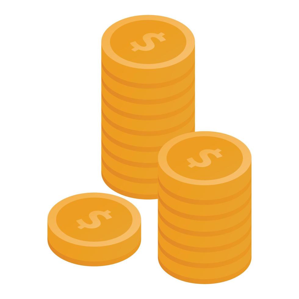 Gold coins stack icon, isometric style vector