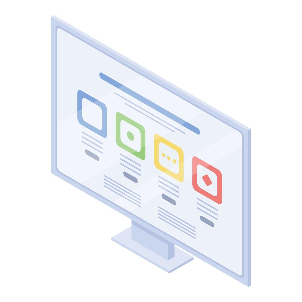Computer monitor web surfing icon, isometric style vector