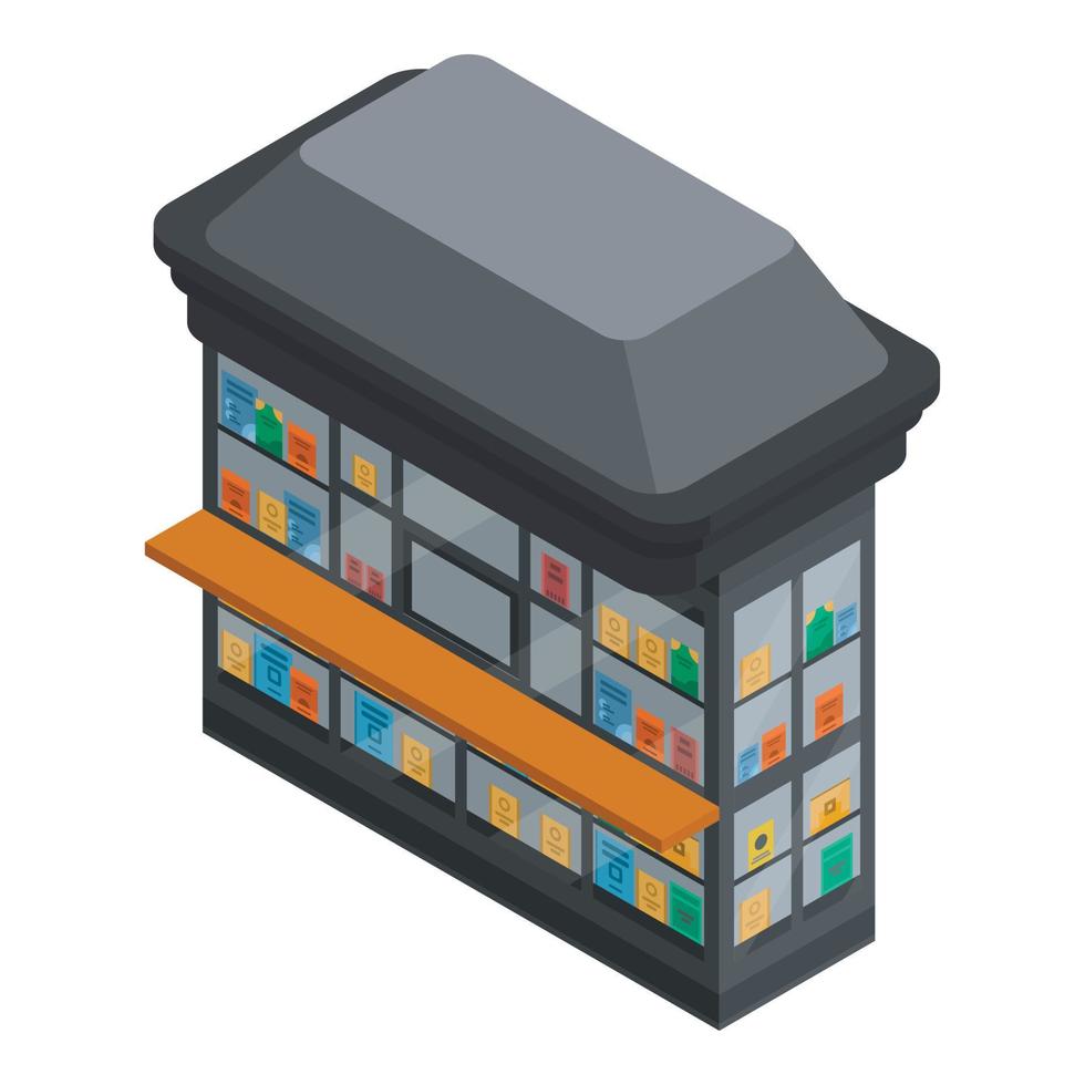 icono de la tienda de la calle del libro, estilo isométrico vector