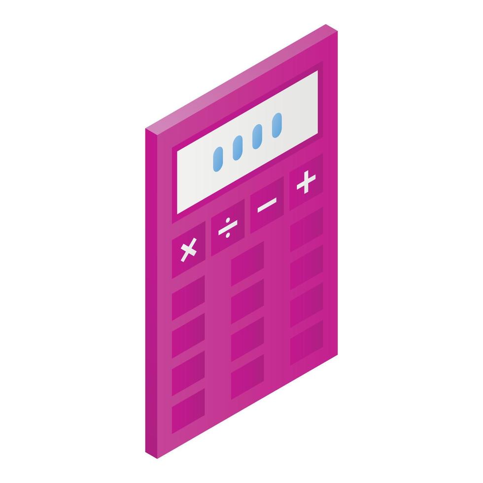 Pink calculator icon, isometric style vector