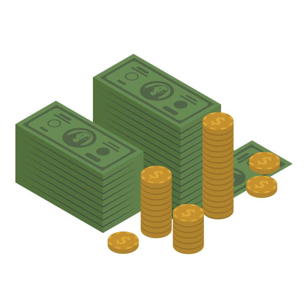 Money banknote and coin icon, isometric style vector