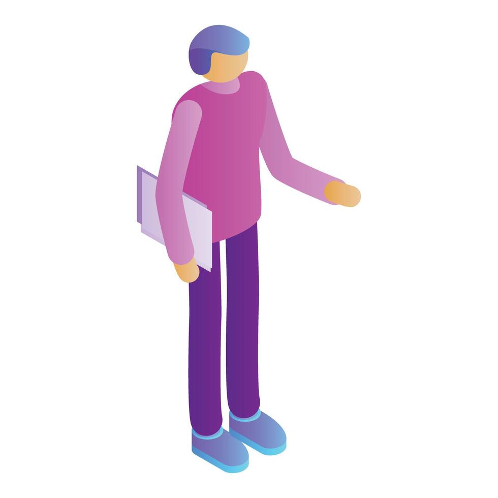 Man with papers icon, isometric style vector