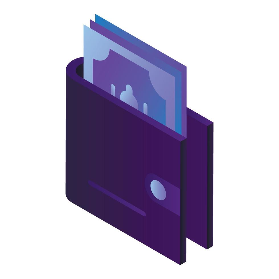 Wallet with money icon, isometric style vector