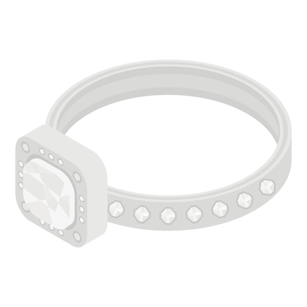 Silver diamond ring icon, isometric style vector