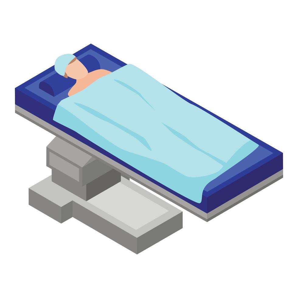 hombre en el icono de la cama quirúrgica, estilo isométrico vector