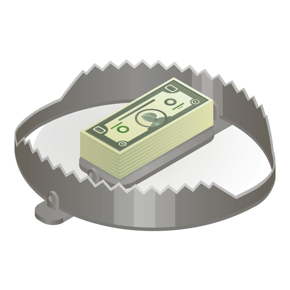 dinero en icono de trampa de metal, estilo isométrico vector