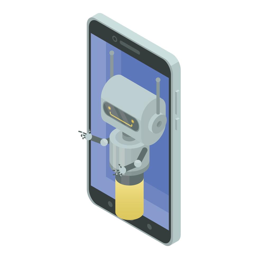 Smartphone chatbot icon, isometric style vector