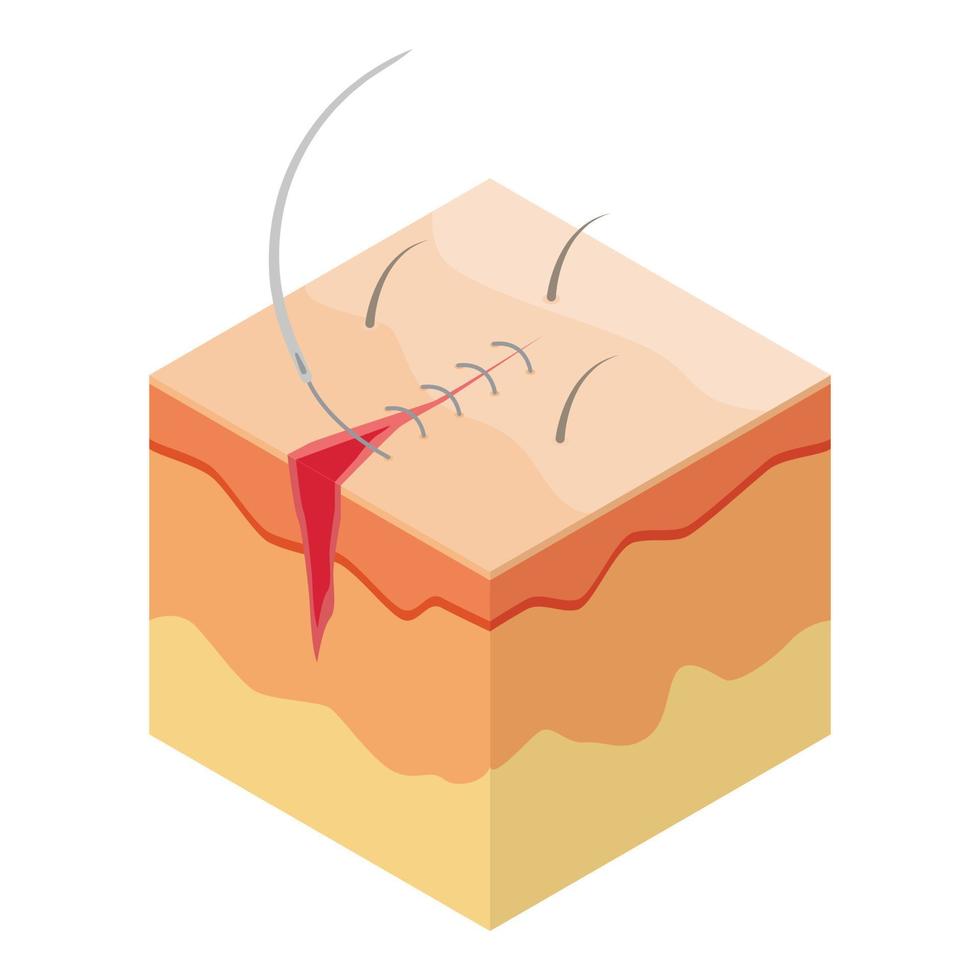 icono de sutura quirúrgica, estilo isométrico vector