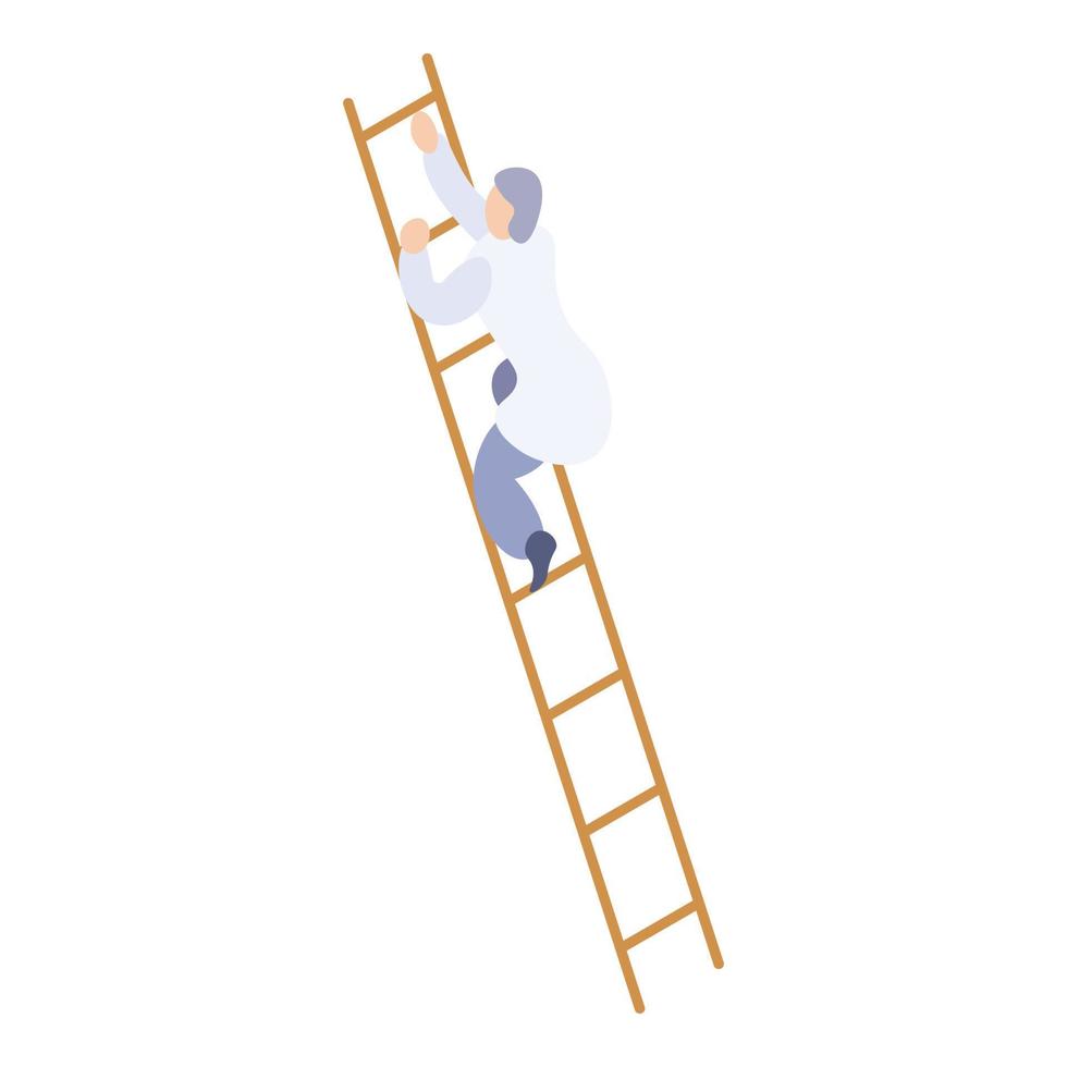 hombre científico en icono de escalera, estilo isométrico vector