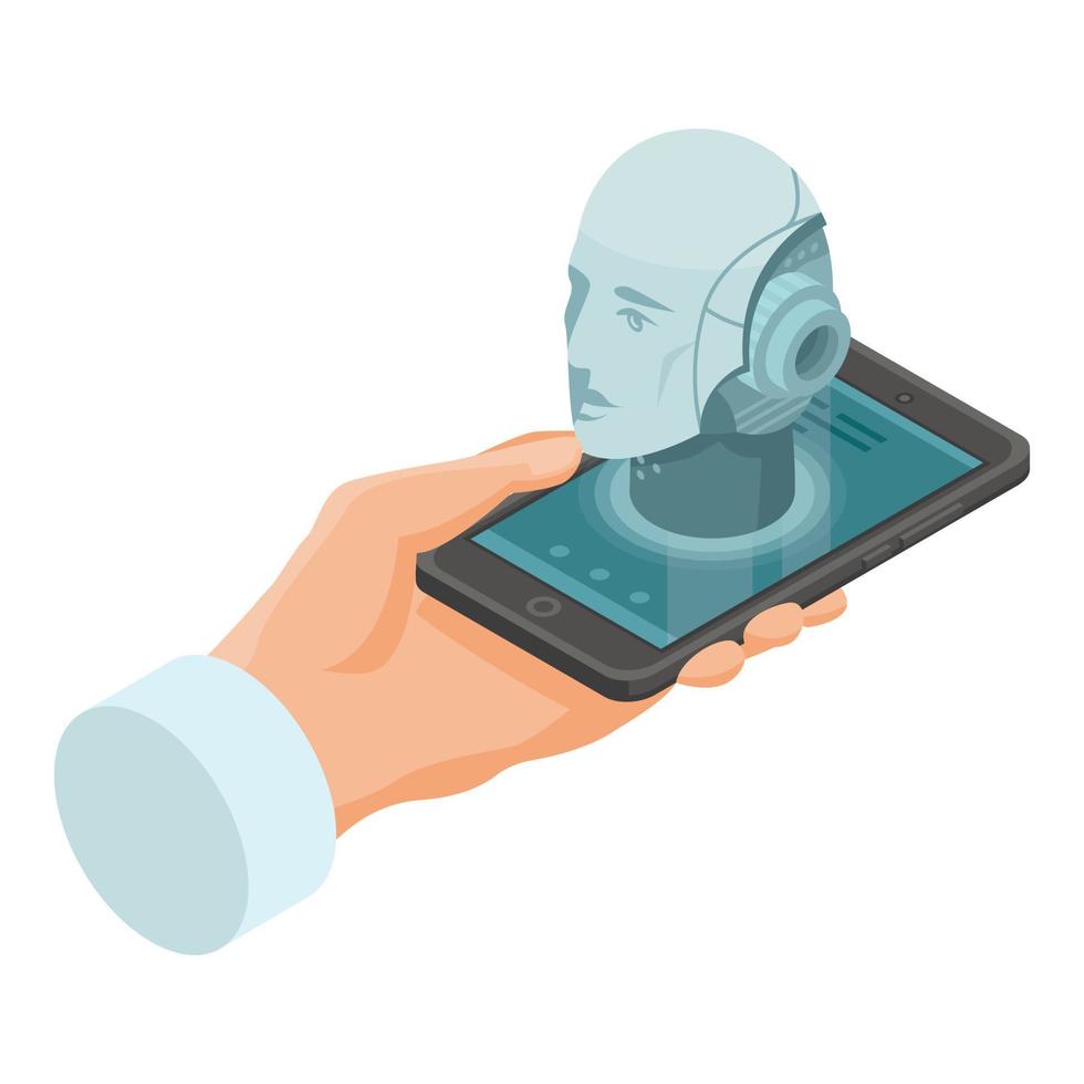 Smartphone chatbot icon, isometric style vector