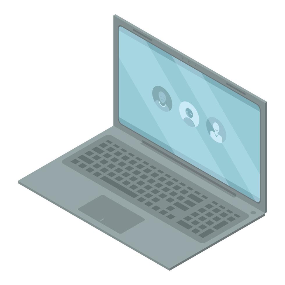 Laptop chatbot icon, isometric style vector