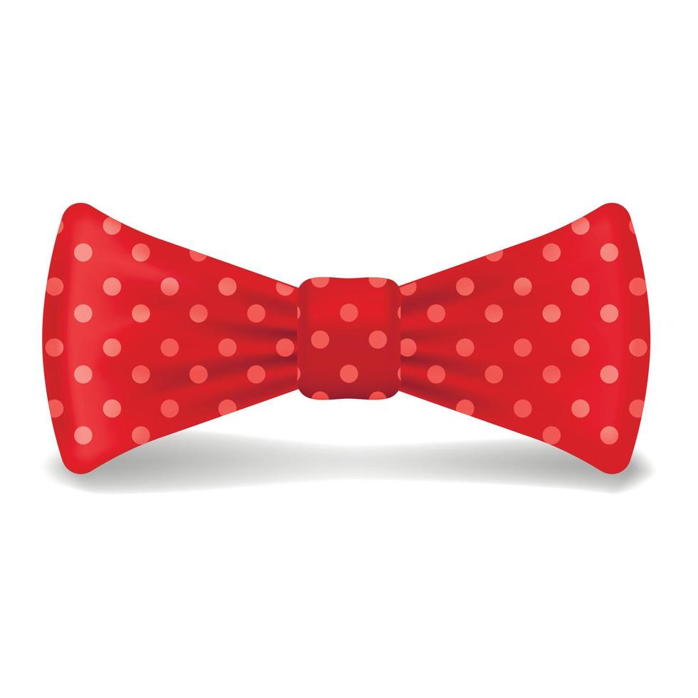 Red polka bowtie icon, realistic style vector