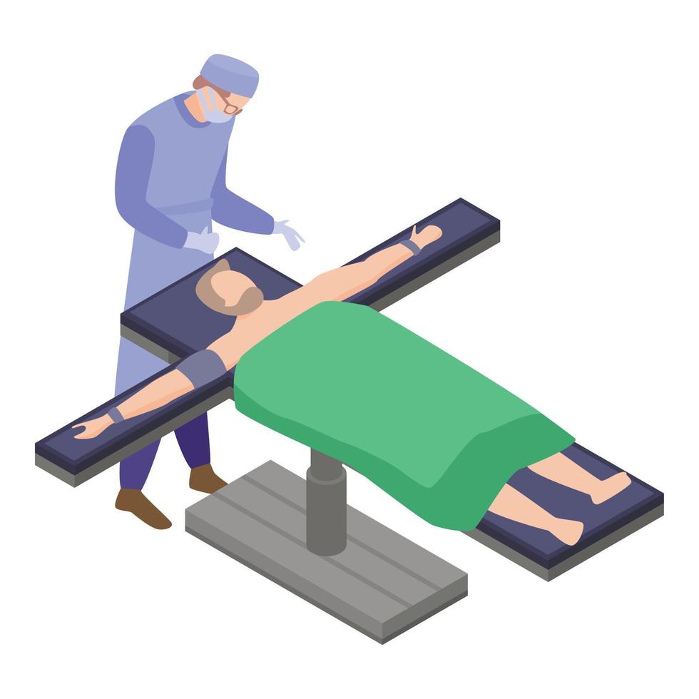 Surgical doctor at bed with man icon, isometric style vector