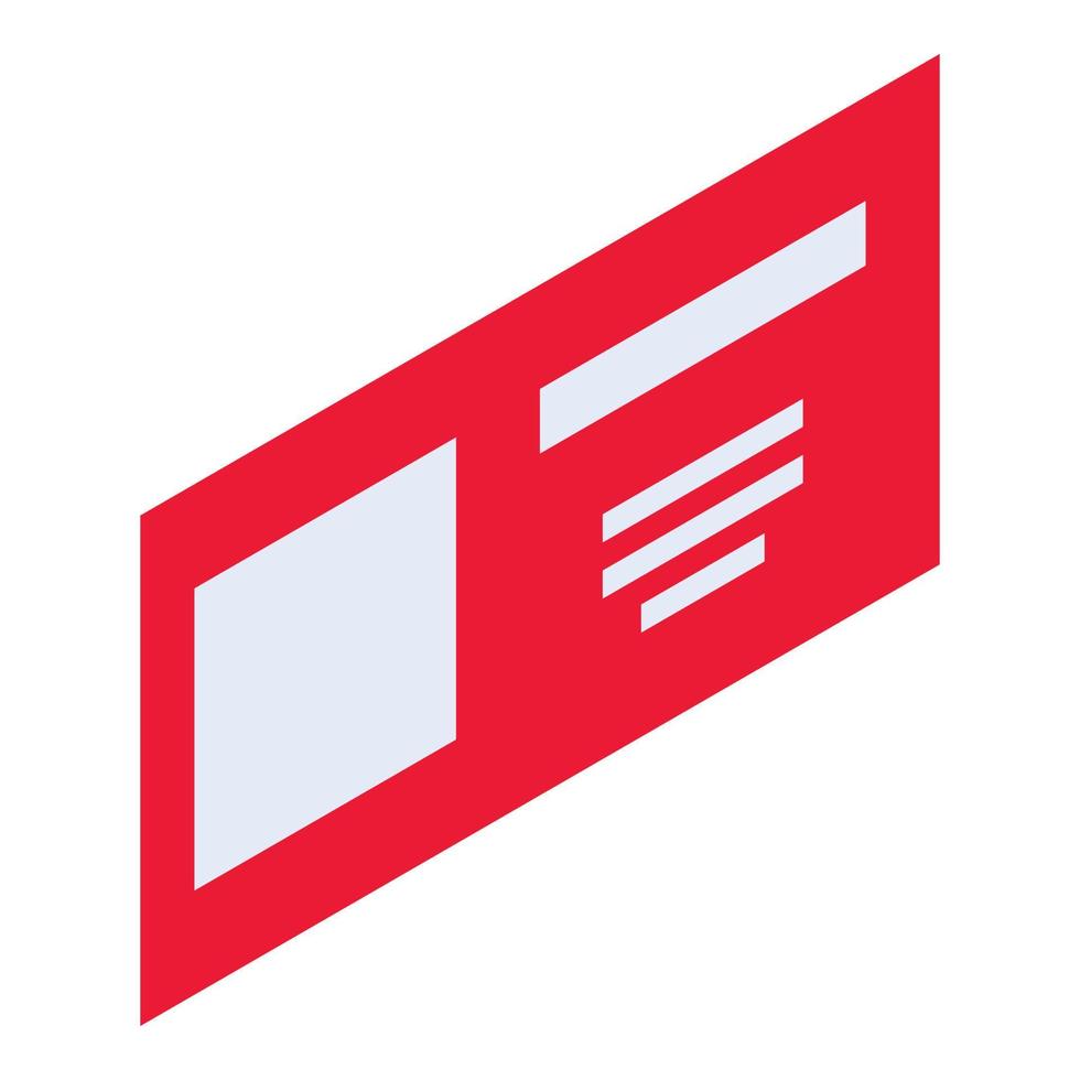 Red card menu icon, isometric style vector