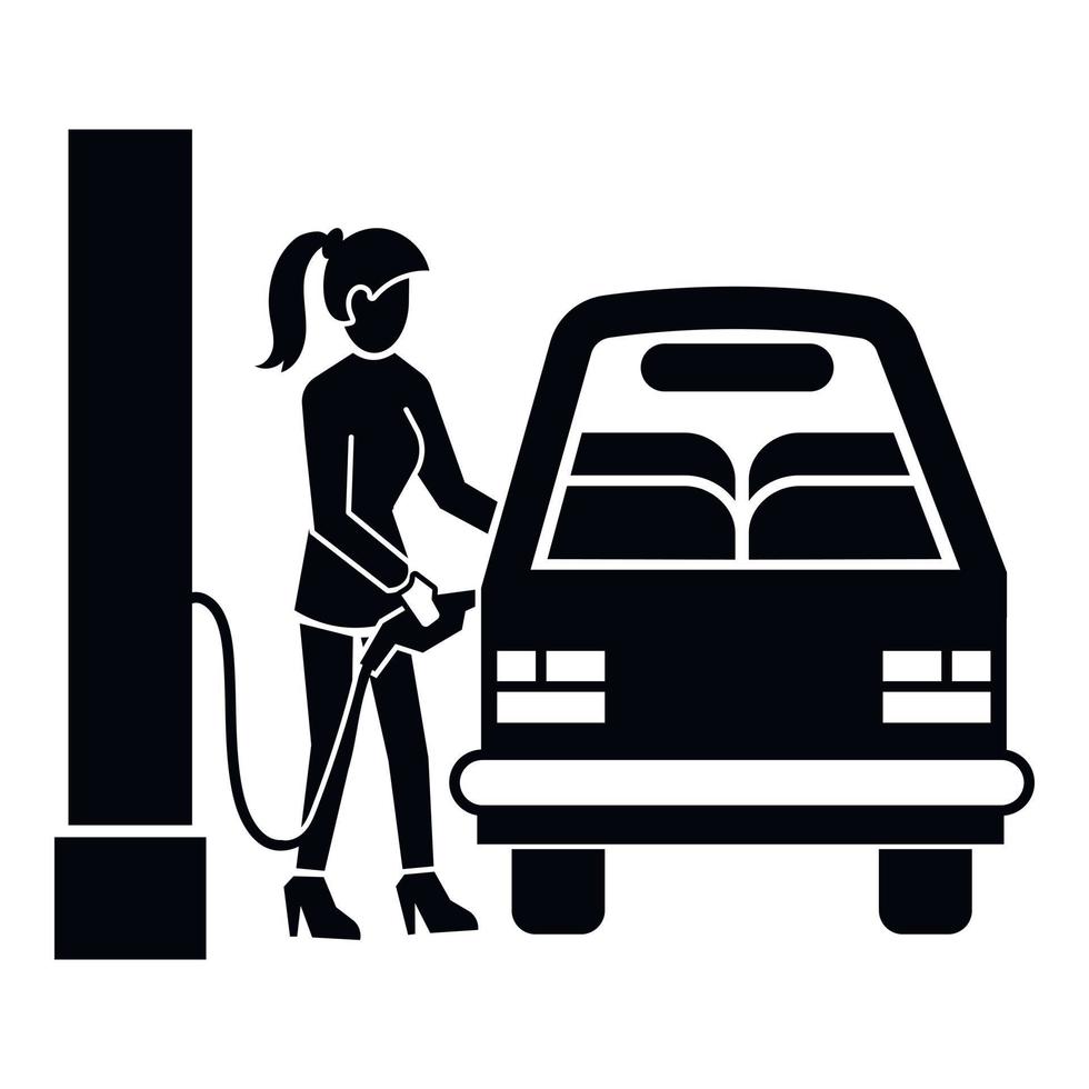 Girl fill up car icon, simple style vector