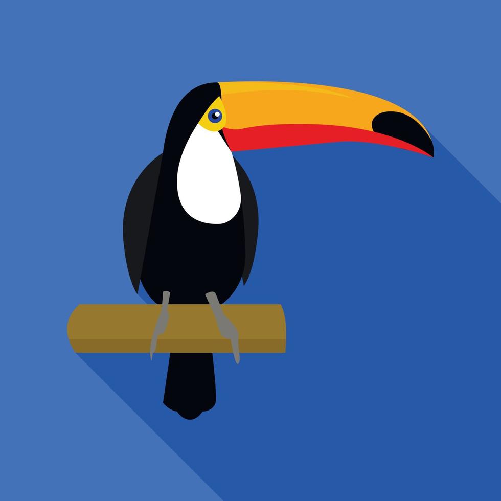 Toucan on branch icon, flat style vector