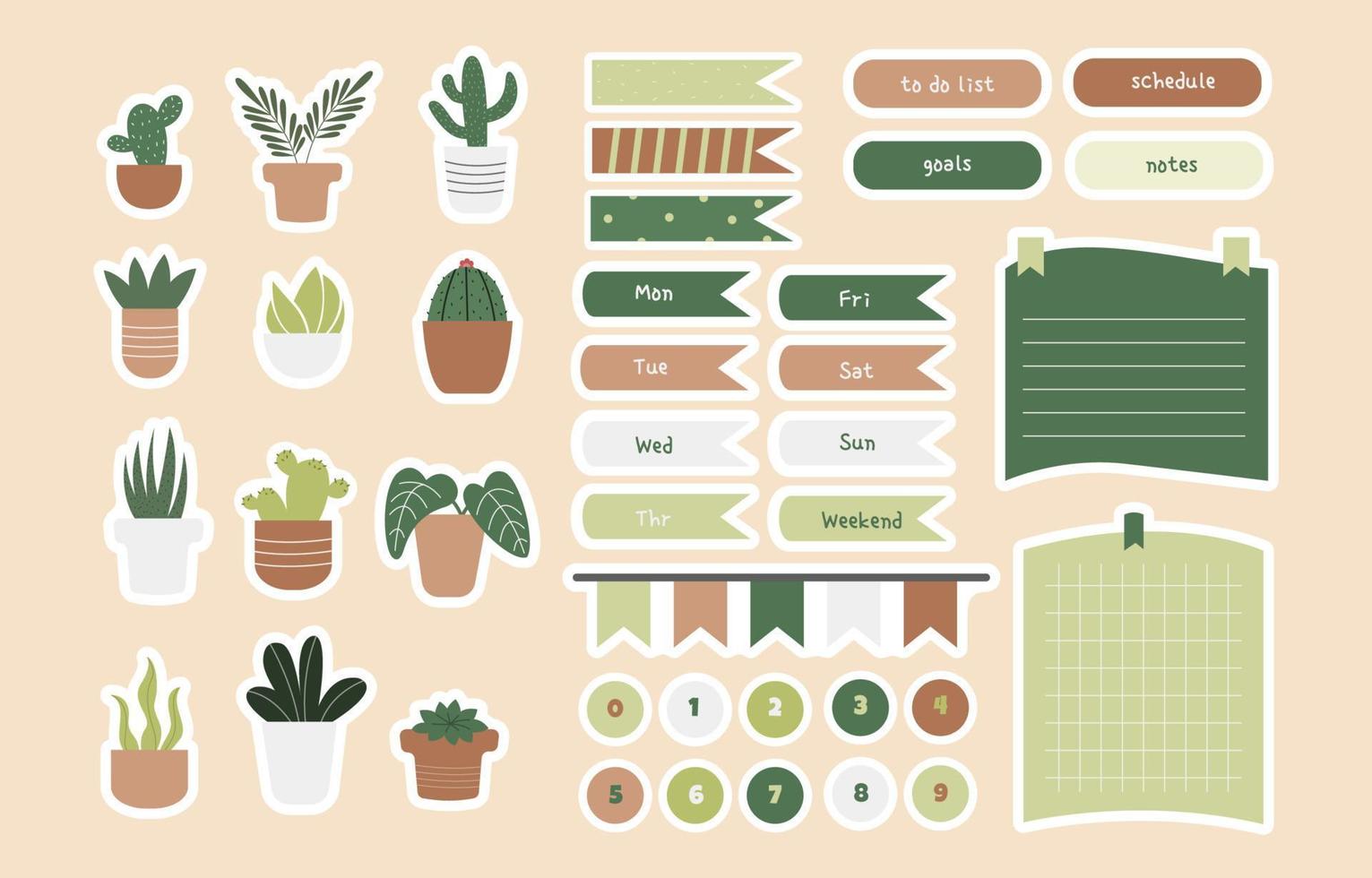 Cute Succulents Journal Stickers vector