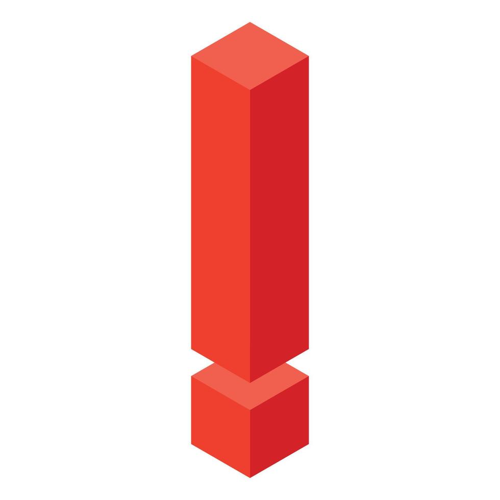 Red exclamation mark icon, isometric style vector