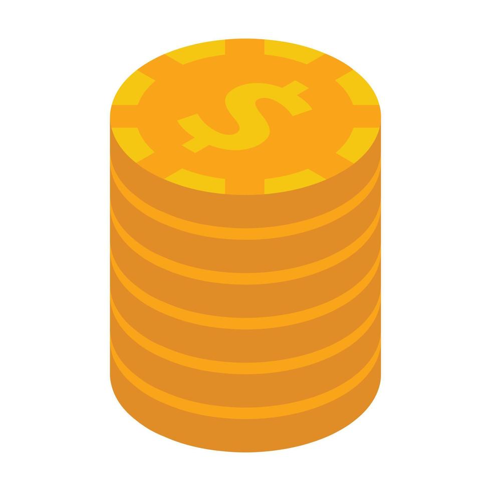 Dollar coin stack icon, isometric style vector