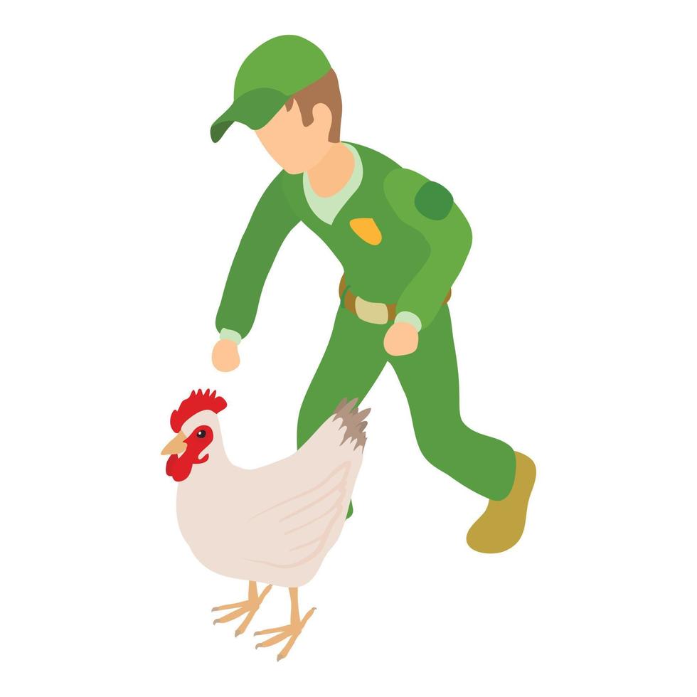 Catching chicken icon, isometric style vector