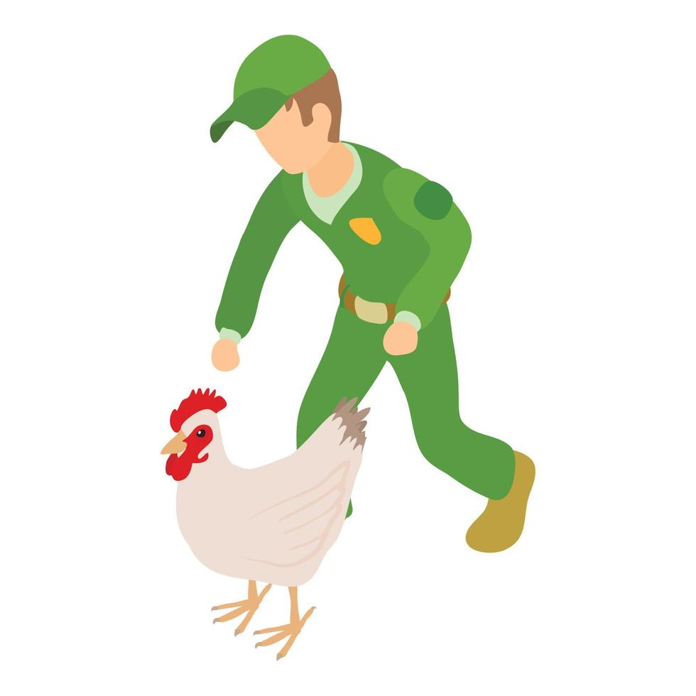 icono de captura de pollo, estilo isométrico vector