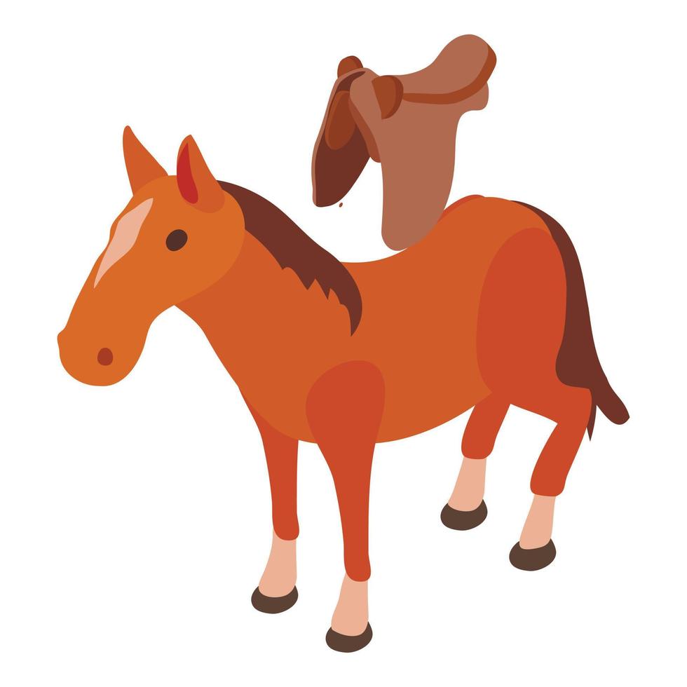 icono de caballo ensillado, estilo isométrico vector