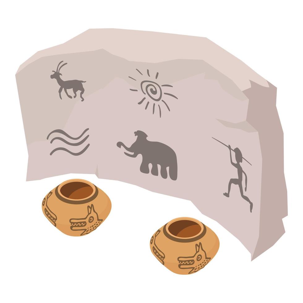 Cave painting icon, isometric style vector