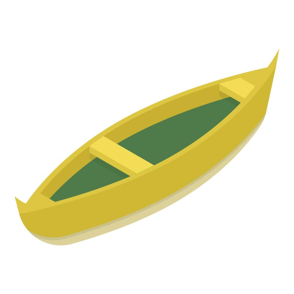 icono de barco de madera amarilla, estilo isométrico vector