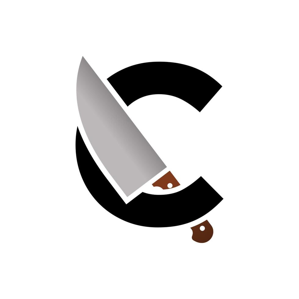 logotipo inicial del cuchillo c vector