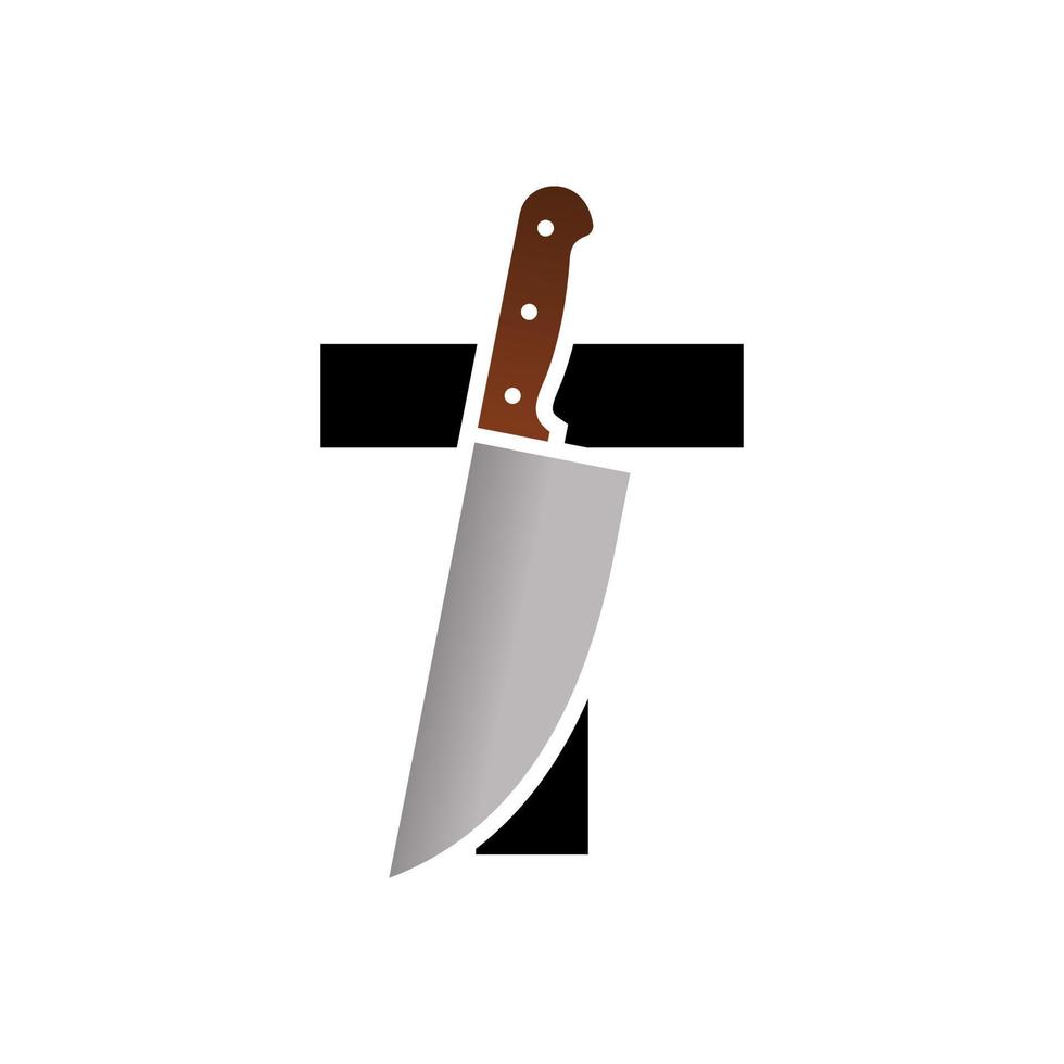logotipo inicial del cuchillo t vector