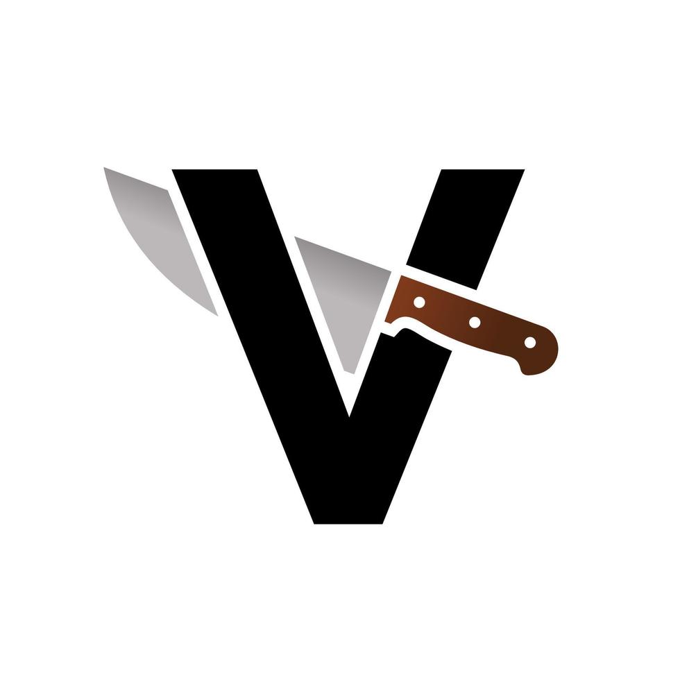 logotipo inicial del cuchillo v vector