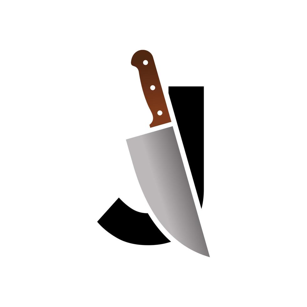 logotipo inicial del cuchillo j vector