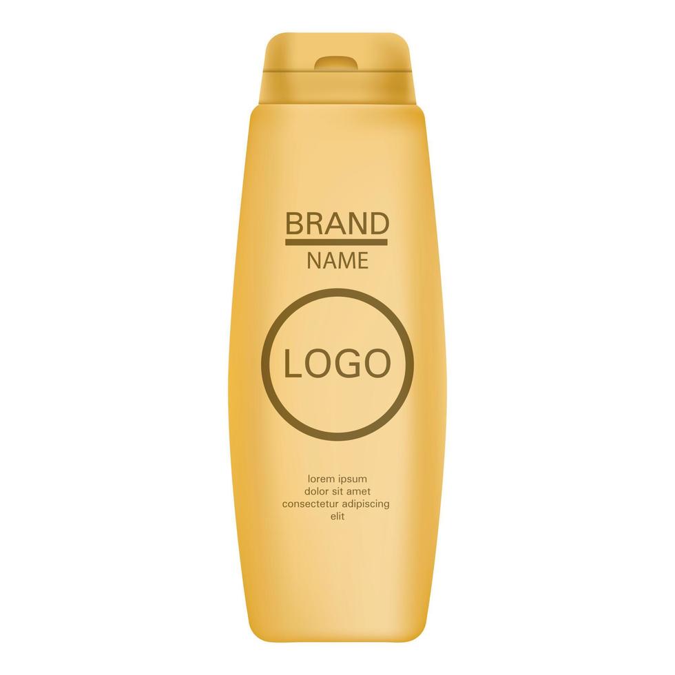 Yellow shampoo bottle icon, realistic style vector